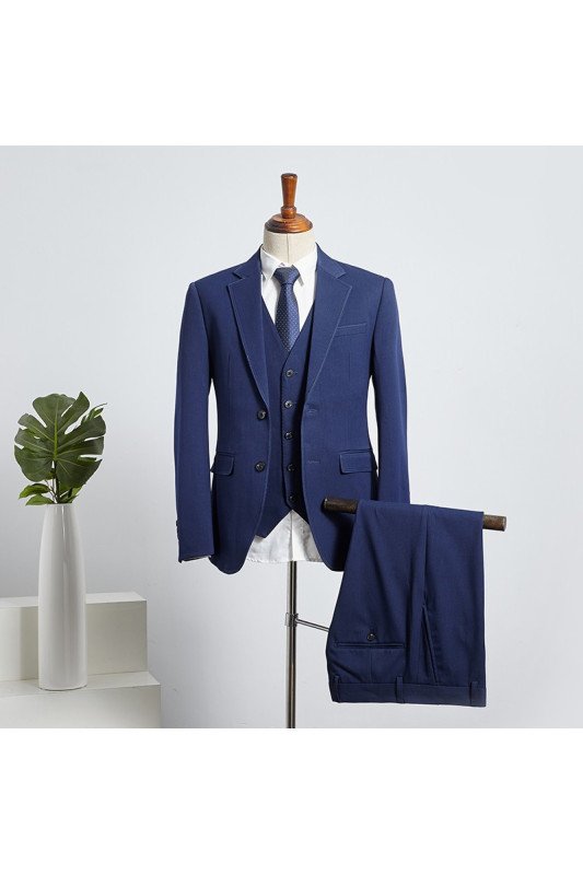 Modern Blue Three Pieces Notched Lapel Best Fitted Bespoke Business Suit