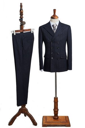 Cool Formal Black Striped Double Breasted Tailored Business Suit Cool Formal Black Striped Double Breasted Tailored Business Suit