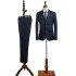 Modern Navy Blue Plaid Notched Lapel Two Button Best Fitted Business Suit