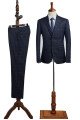 Modern Navy Blue Plaid Notched Lapel Two Button Best Fitted Business Suit