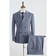 Stylish Blue Peaked Lapel Double Breasted Tailored Business Suit Stylish Blue Peaked Lapel Double Breasted Tailored Business Suit