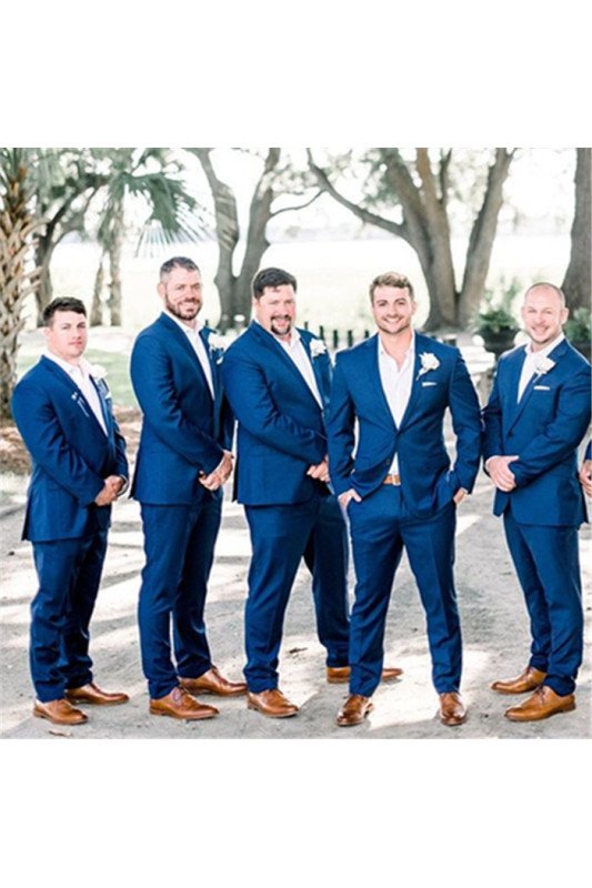 Bespoke Dark Blue Notched Lapel Men Suit for Groomsmen