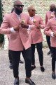 Fashion Pink Double Beasted Peaked Lapel Groomsmen Suits for Wedding