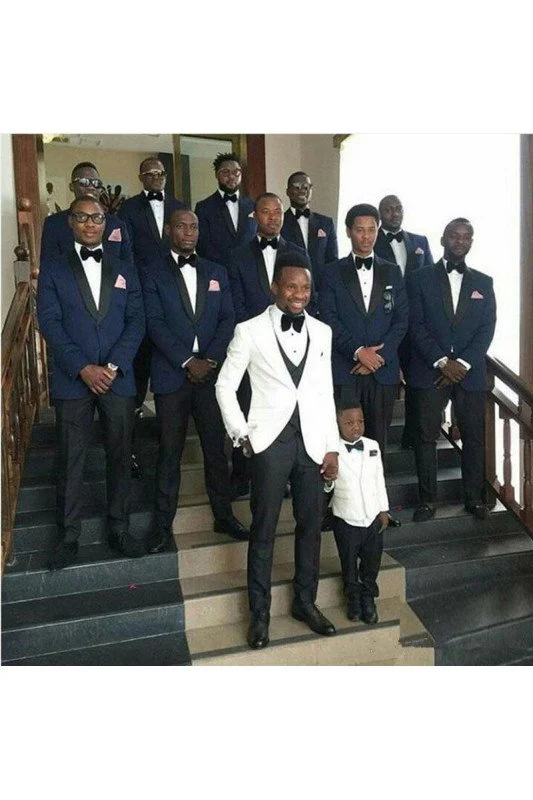 Bespoke Navy Blue Best Fitted Groomsmen Suits with Black Lapel Bespoke Navy Blue Best Fitted Groomsmen Suits with Black Lapel
