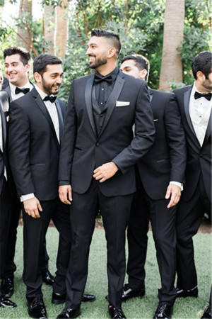 Bespoke One Button Black Best Fitted Wedding Groomsmen Suit  Bespoke One Button Black Best Fitted Wedding Groomsmen Suit