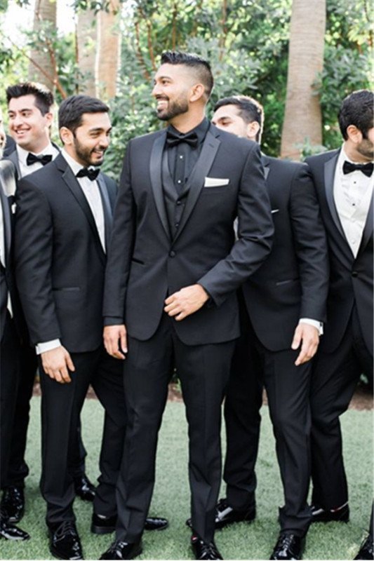 Bespoke One Button Black Best Fitted Wedding Groomsmen Suit 