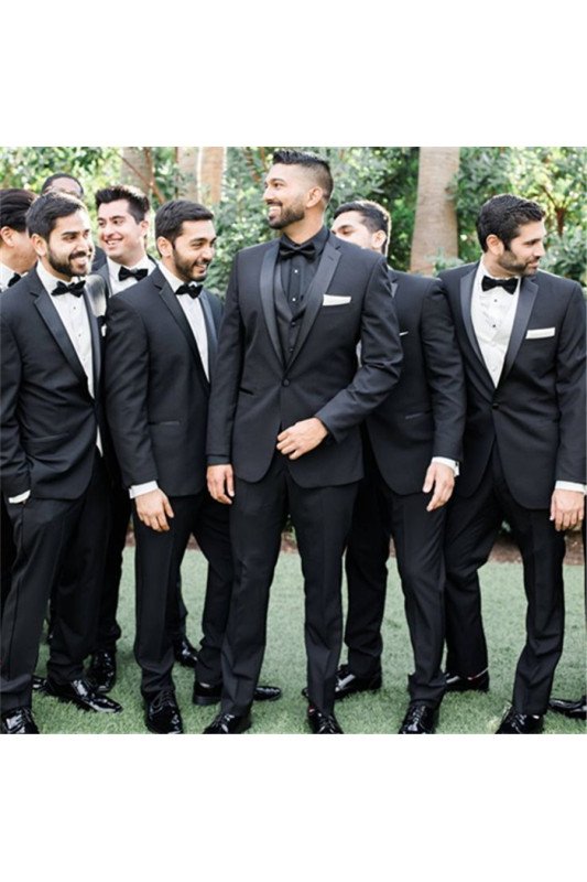 Bespoke One Button Black Best Fitted Wedding Groomsmen Suit 