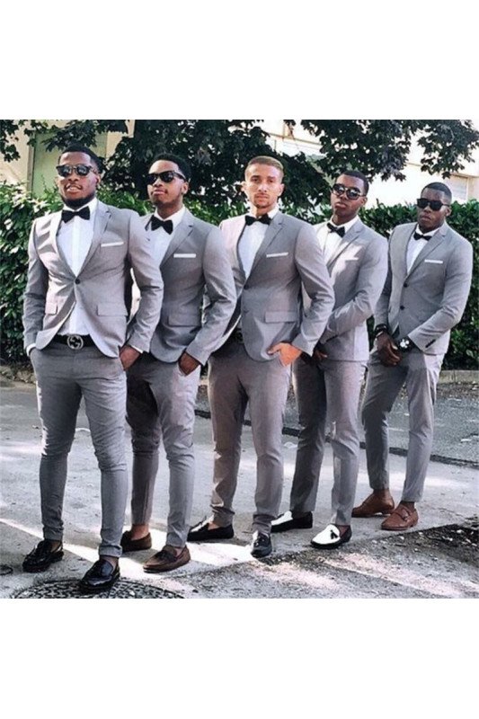 Chic Gray Best Fitted One Button Groomsmen Suits for Wedding