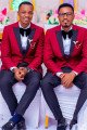 Cool Chic Red Peaked Lapel One Buttons Groomsmen Suit for Wedding