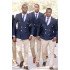 Stylish Dark Blue Double Breasted Peaked Lapel Groomsmen Suits