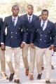 Stylish Dark Blue Double Breasted Peaked Lapel Groomsmen Suits