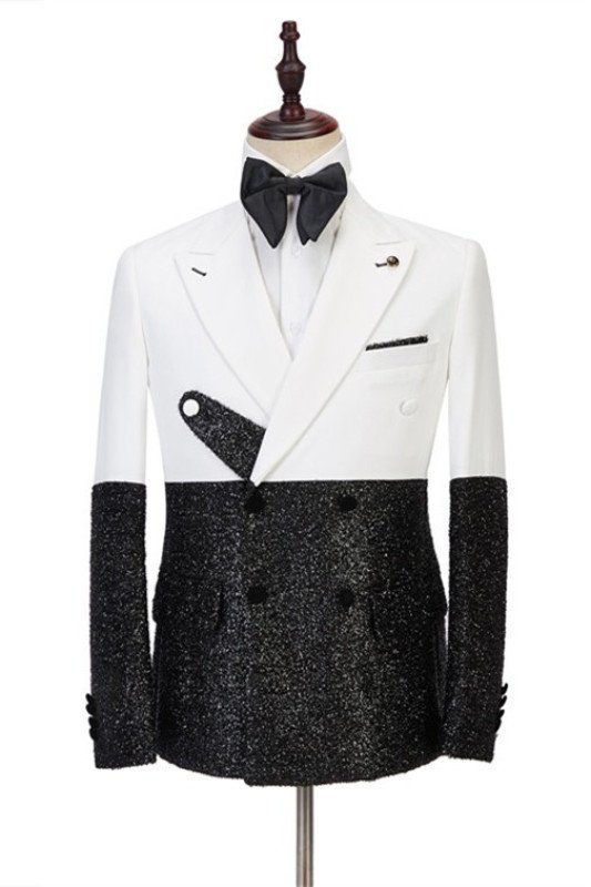 Newest White and Sparkle Double Breasted Chic Best Fitted Prom Men Suits