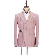New Arrival Pink Striped Peaked Lapel Fitted Men Suits New Arrival Pink Striped Peaked Lapel Fitted Men Suits