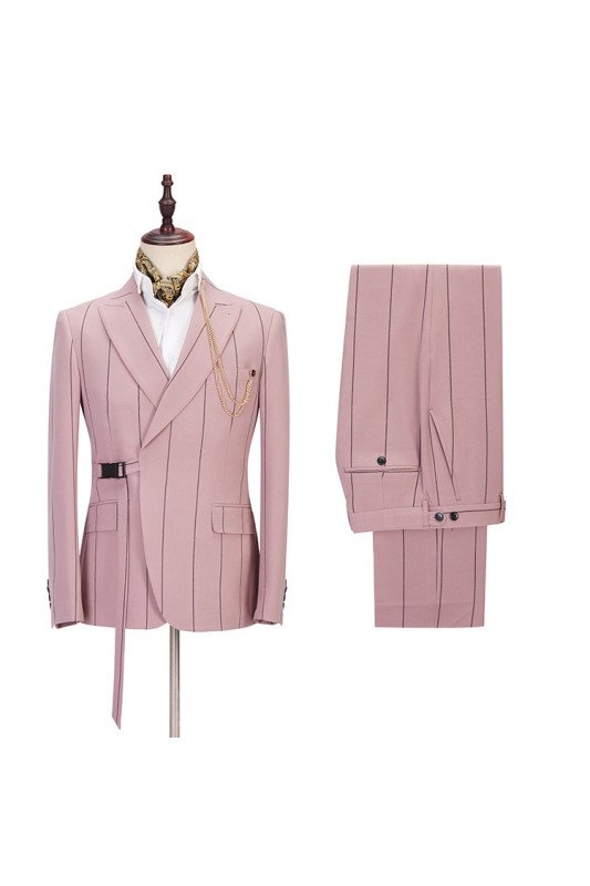 New Arrival Pink Striped Peaked Lapel Fitted Men Suits