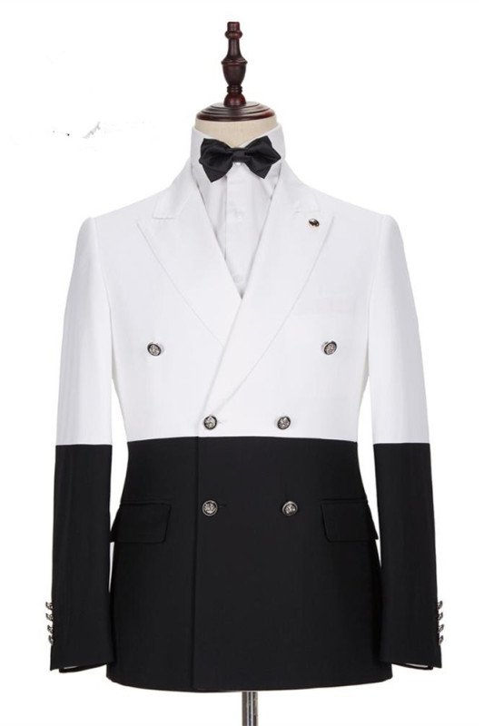 Stylish Slim Fit Simple White and Black Double Breasted Men Suits