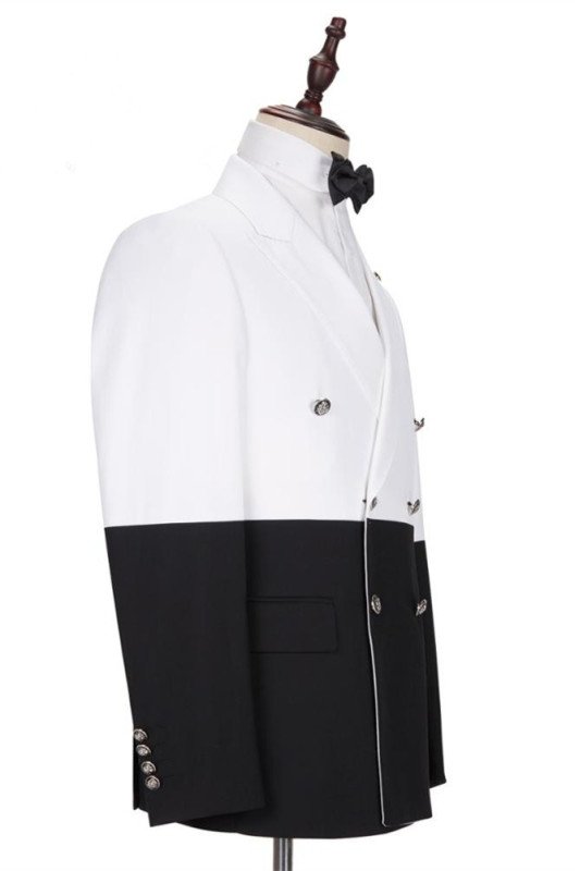 Stylish Slim Fit Simple White and Black Double Breasted Men Suits