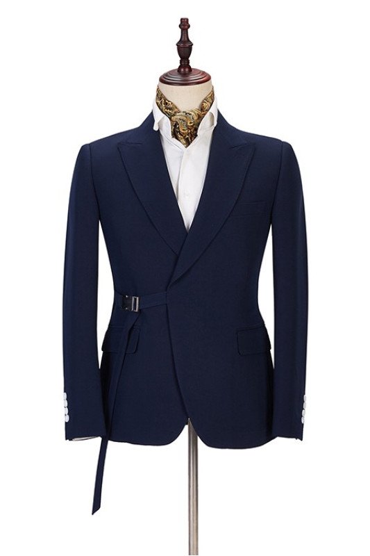 Stylish Slim Fit Navy Blue Peaked Lapel Men Suits