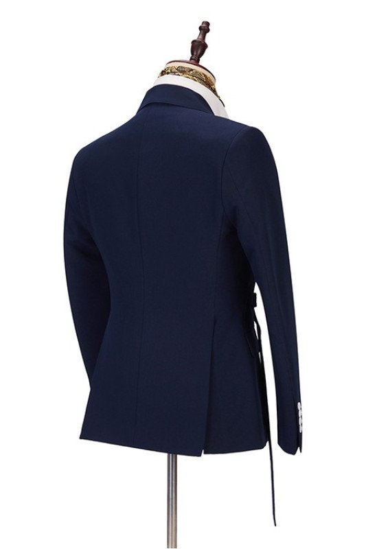 Stylish Slim Fit Navy Blue Peaked Lapel Men Suits