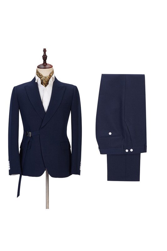 Stylish Slim Fit Navy Blue Peaked Lapel Men Suits
