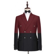 Bespoke Burgundy and Black Double Breasted Peaked Lapel Men Suits for Prom Bespoke Burgundy and Black Double Breasted Peaked Lapel Men Suits for Prom