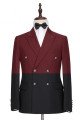 Bespoke Burgundy and Black Double Breasted Peaked Lapel Men Suits for Prom