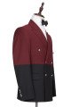 Bespoke Burgundy and Black Double Breasted Peaked Lapel Men Suits for Prom