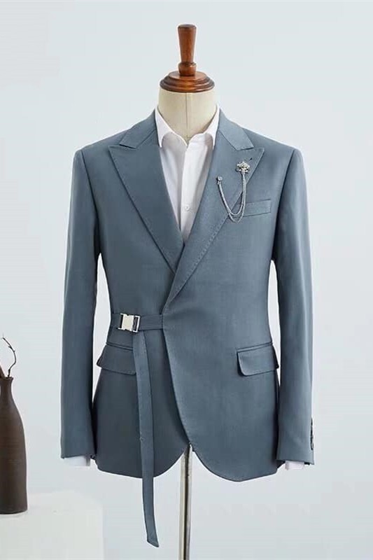 Fashion Morandi Dust Green Peak Lapel Adjustable Buckle Mens Casual Suit for Summer