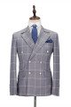 Silver Gray Plaid Peak Lapel Double Breasted Men Suits for Prom