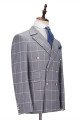 Silver Gray Plaid Peak Lapel Double Breasted Men Suits for Prom