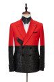 Latest Peak Lapel Bright Red Stitching Fashion Sparkle Black Chic Men Suit