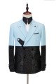 Fashion Sky Blue Stitching Sparkle Black Peak Lapel Two Pieces Men Suits