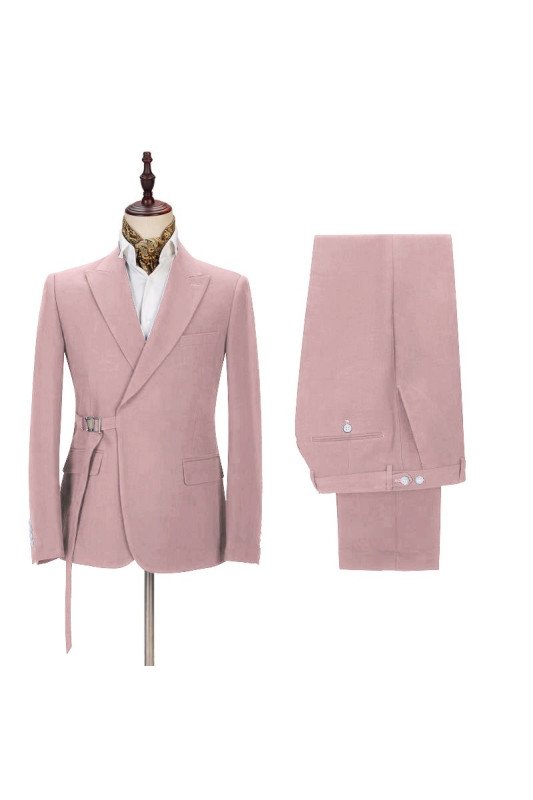 Bespoke Pink Men Suit for Prom | Buckle Button Formal Groomsmen Suit for Wedding