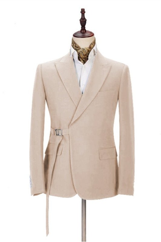 Fashion Champagne Men Suit for Summer | Buckle Button Groomsmen Suit for Wedding