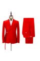 Chic Bright Red Men Formal Suit | Peak Lapel Buckle Button Casual Suit for Men