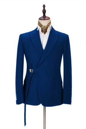 Latest Royal Blue Men Suit for Prom | Peak Lapel Buckle Button Groomsmen Suit Latest Royal Blue Men Suit for Prom | Peak Lapel Buckle Button Groomsmen Suit