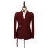 Fashion Peak Lapel Buckle Button Formal Burgundy Two Piece Men Prom Suit