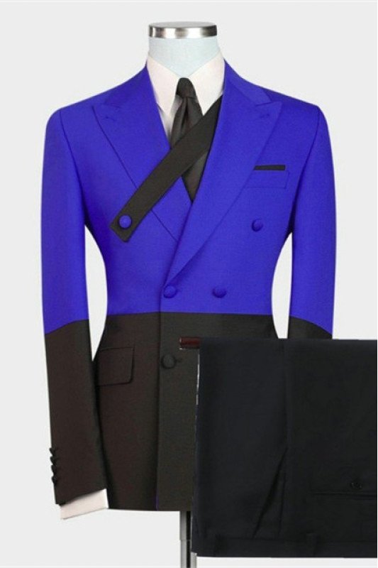 Latest Royal Blue Double Breasted Peaked Lapel Prom Men Suits