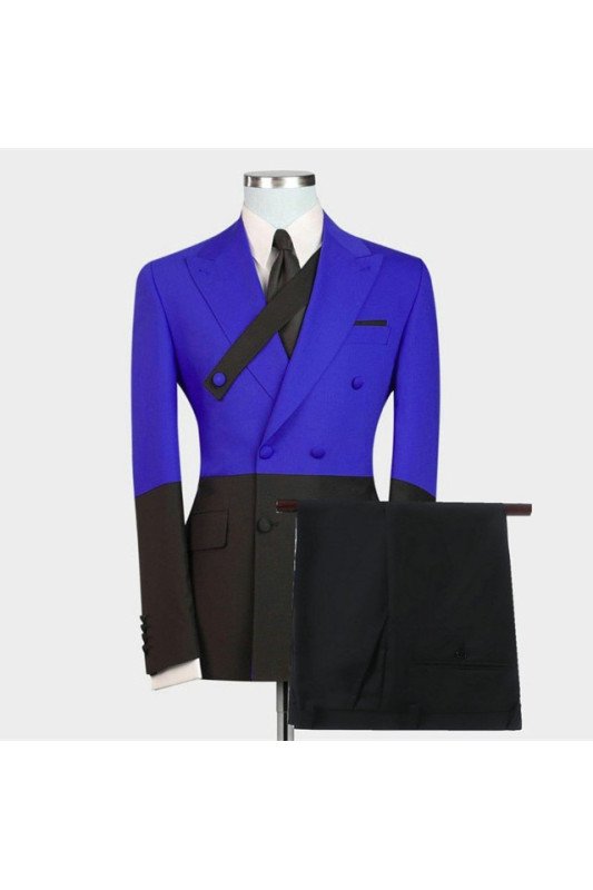 Latest Royal Blue Double Breasted Peaked Lapel Prom Men Suits