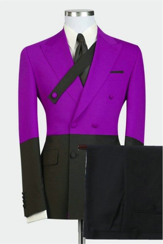 Dominick Newest Purple Double Breasted Slim Fit Peaked Lapel Men Suits for Prom