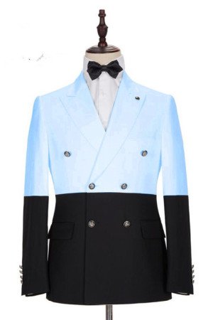 Chic Sky Blue Double Breasted Slim Fitted Men Suits with Peaked Lapel Chic Sky Blue Double Breasted Slim Fitted Men Suits with Peaked Lapel
