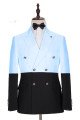 Chic Sky Blue Double Breasted Slim Fitted Men Suits with Peaked Lapel