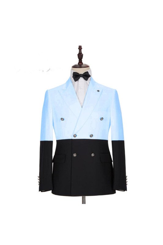 Chic Sky Blue Double Breasted Slim Fitted Men Suits with Peaked Lapel