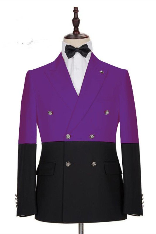 New Arrival Purple Double Breasted Peaked Lapel Prom Men Suits
