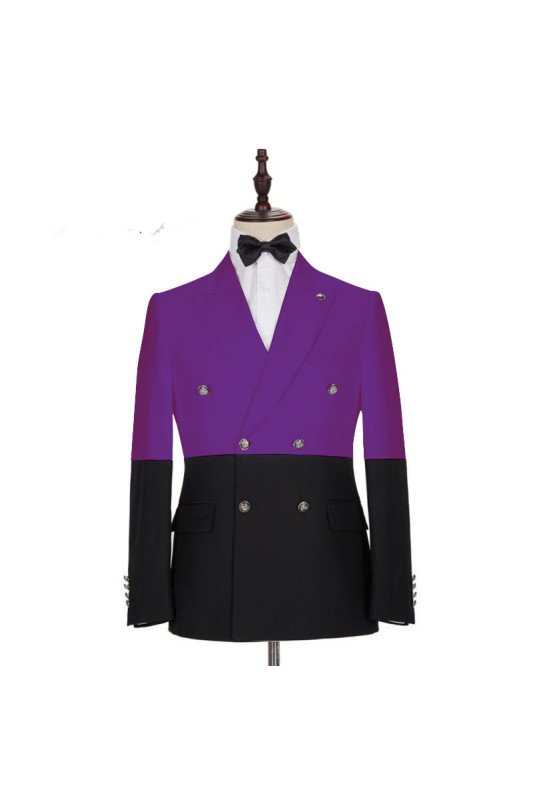 New Arrival Purple Double Breasted Peaked Lapel Prom Men Suits