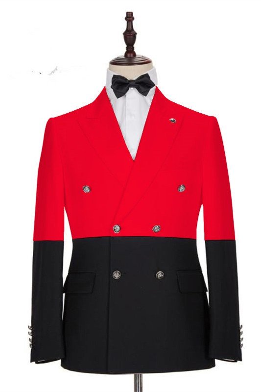 Latest Design Red Double Breasted Peaked Lapel Men Suits for Prom