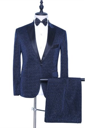 Stylish Sparkly Dark Navy Peaked Lapel Chic Men Suits for Prom Stylish Sparkly Dark Navy Peaked Lapel Chic Men Suits for Prom