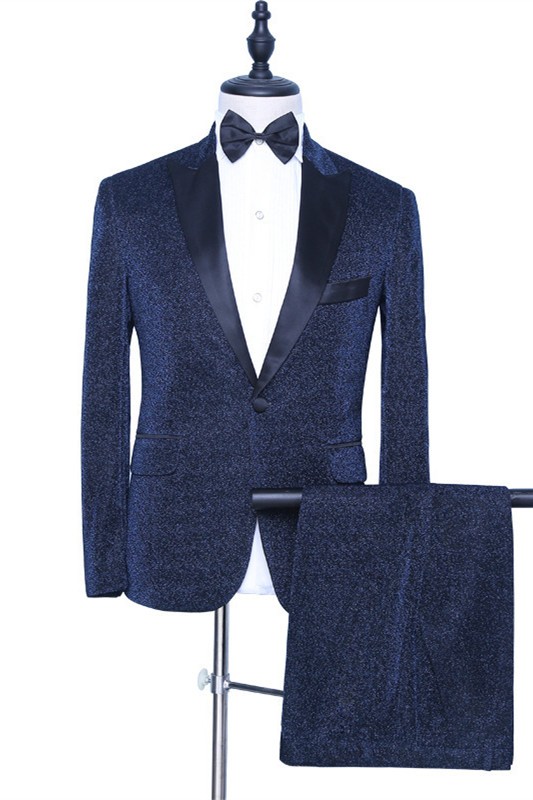 Stylish Sparkly Dark Navy Peaked Lapel Chic Men Suits for Prom