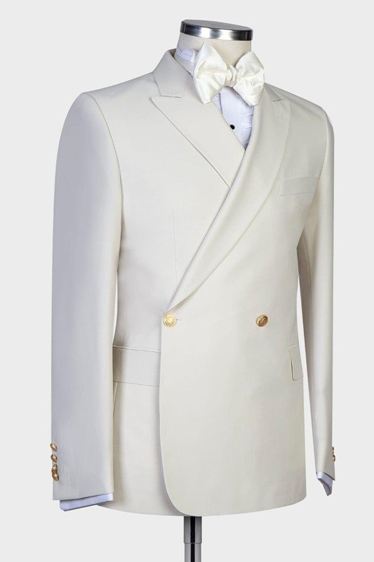 Newest White Peaked Lapel Best Fitted Men Suits for Wedding