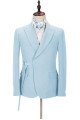 Chic Newest Sky Blue Peaked Lapel Men Suits with Adjustable Buckle