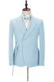 Gorgeous Sky Blue Best Wedding Suits For Men | Peaked Lapel With Adjustable Buckle